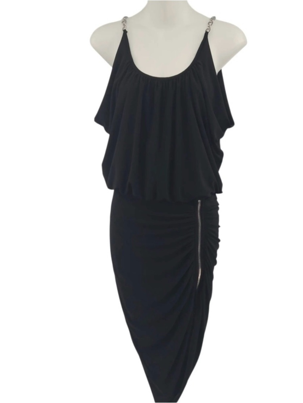 Vintage Y2K BCBG Doris Blouson Black Ruched Zipper Little Black Dress S Cocktail